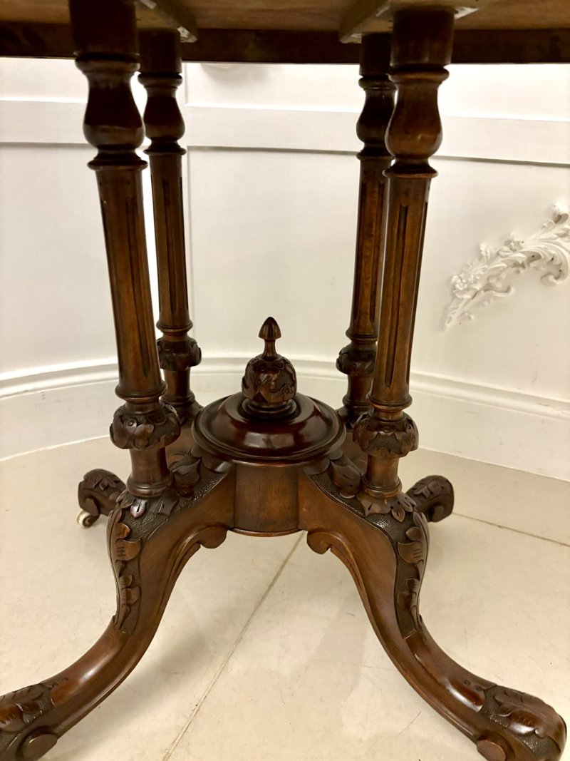 Antique Victorian Quality Burr Walnut Inlaid Oval Lamp Table - Image 7